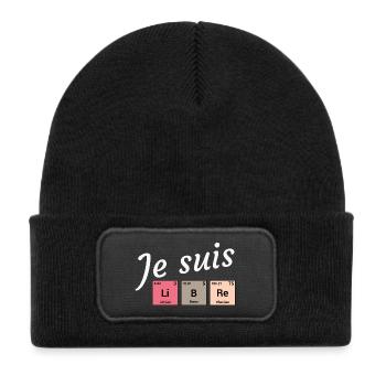 Je suis libre en éléments périodiques - Bonnet enfant en polyester recyclé avec patch - noir - Devant