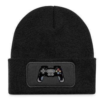 Retro Controller Silhouette - Kinder Recycelter Patch Beanie - Schwarz - Vorne