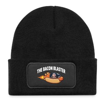 Bacon Blaster Funny Space Pig Rocket Design - Kids' Recycled Patch Beanie - black - Front
