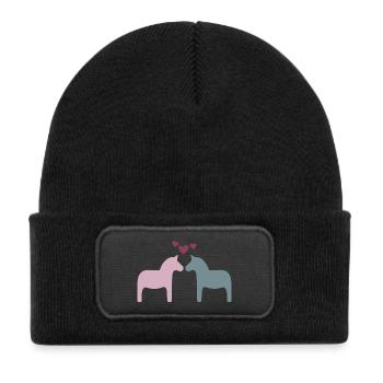 Dala Horse Pair Hearts Love Valentine's Day Skandi - Kids' Recycled Patch Beanie - black - Front