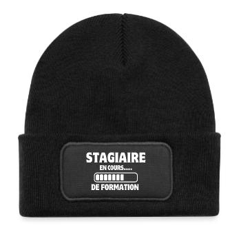 stagiaire, formation, apprenti - Bonnet enfant en polyester recyclé avec patch - noir - Devant