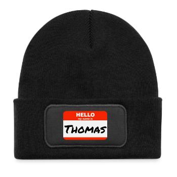 Hello My Name Is Thomas Label Name Tag - Kids' Recycled Patch Beanie - black - Front
