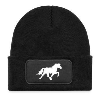 Sporty Icelandic horse in the race pass - Kids' Recycled Patch Beanie - black - Front
