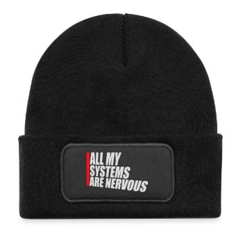 All My Systems Are Nervous Funny Fear Nerd Logo - Kids' Recycled Patch Beanie - black - Front