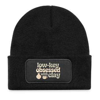 Still in love with clay | Pottery Ceramics - Kids' Recycled Patch Beanie - black - Front