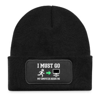 Ich muss gehen, mein Computer braucht mich - Kinder Recycelter Patch Beanie - Schwarz - Vorne