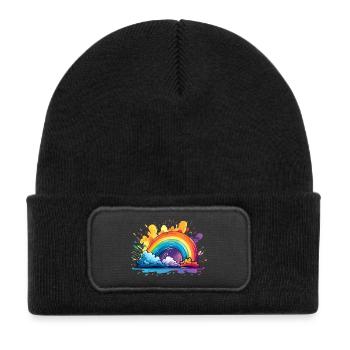 Votre arc-en-ciel - Bonnet enfant en polyester recyclé avec patch - noir - Devant