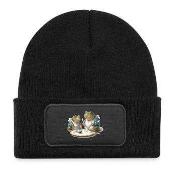Frog Dinner: Fly on a Plate - Kids' Recycled Patch Beanie - black - Front