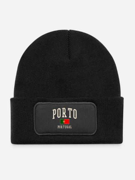 Porto Portugal Vintage Druck - Kinder Recycelter Patch Beanie - Schwarz - Vorne