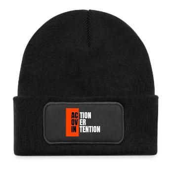 Action over intention. - Kids' Recycled Patch Beanie - black - Front