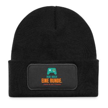 Nur noch eine Runde – Gamer Spruch - Kinder Recycelter Patch Beanie - Schwarz - Vorne