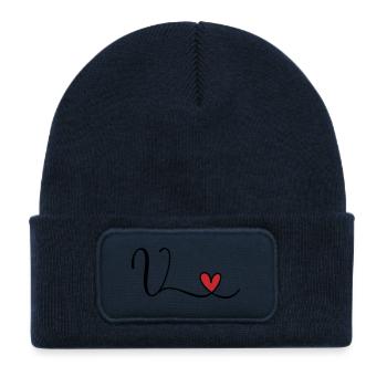 Letter V Monogram Initial Heart - Kids' Recycled Patch Beanie - french navy - Front