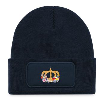 Couronne de blé avec des fleurs – symbole de la nature et de la récolte - Bonnet enfant en polyester recyclé avec patch - bleu marine - Devant