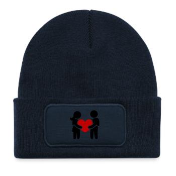 Couple amoureux - Bonnet enfant en polyester recyclé avec patch - bleu marine - Devant