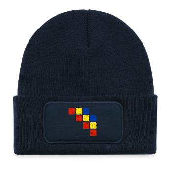 Couleurs Motif d’ornement - Couleurs de base - Bonnet enfant en polyester recyclé avec patch - bleu marine - Devant