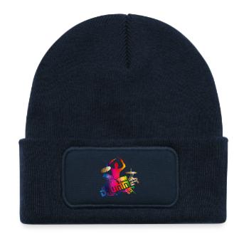 colorful drummer sits on the drums - Kids' Recycled Patch Beanie - french navy - Front