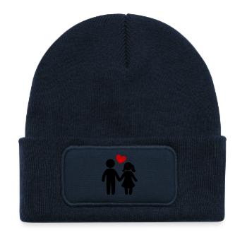 Couple amoureux - Bonnet enfant en polyester recyclé avec patch - bleu marine - Devant