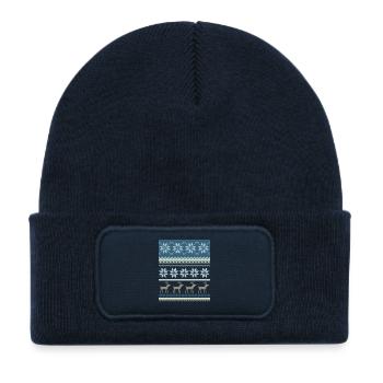 Scène hivernale étincelante - Bonnet enfant en polyester recyclé avec patch - bleu marine - Devant