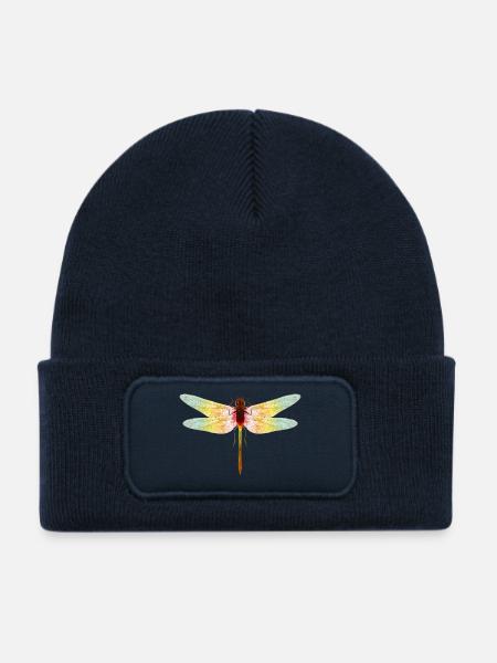 Schillernde Libelle – Filigranes Insektenmotiv - Kinder Recycelter Patch Beanie - French Navy - Vorne