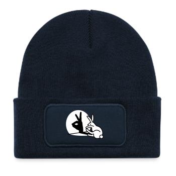 Funny Rabbit hand shadow puppets humor pop art - Kids' Recycled Patch Beanie - french navy - Front