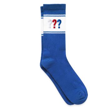 Die Drei ??? Logo als Stick - Farbige Tennissocken - Weiß/Blau - Rechts