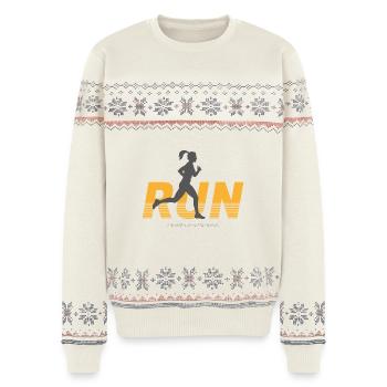 Laufen - weiblich - Unisex Premium Organic Weihnachtspullover - Naturweiß - Vorne - AI Model Female 172 light (172cm) & AI Model Male 178 light (178cm)