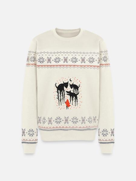 Rotkäppchen Wölfe Märchen Wald - Unisex Premium Organic Weihnachtspullover - Naturweiß