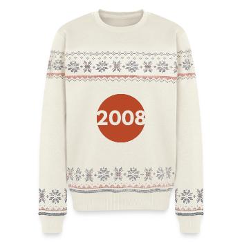 2008 Orange Retro - Unisex Premium Organic Weihnachtspullover - Naturweiß - Vorne - AI Model Female 172 light (172cm) & AI Model Male 178 light (178cm)