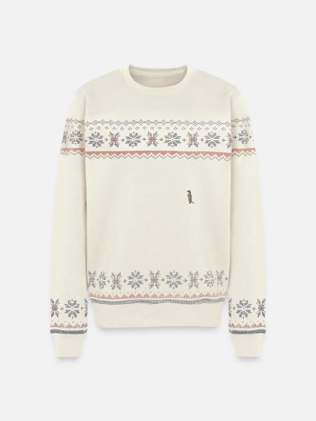 Erdmännchen bestickt - Unisex Premium Organic Weihnachtspullover - Naturweiß