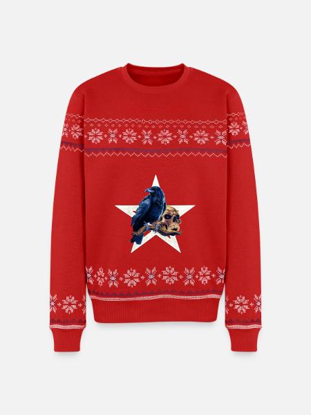 Rabe auf Stern und Schädel - Unisex Premium Organic Weihnachtspullover - Rot