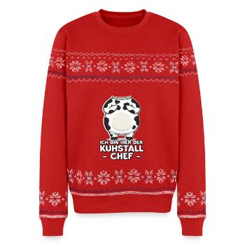 Kuhstall Chef Landwirt Kuhbauer Landwirtschaft - Unisex Premium Organic Weihnachtspullover - Rot - Vorne - AI Model Female 172 light (172cm) & AI Model Male 178 light (178cm)