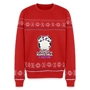 Kuhstall Chefin Landwirtin Kuhbauer Landwirtschaft - Unisex Premium Organic Weihnachtspullover - Rot - Vorne - AI Model Female 172 light (172cm) & AI Model Male 178 light (178cm)