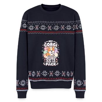 Corgi Hundebesitzer Pastell - Unisex Premium Organic Weihnachtspullover - Navy - Vorne - AI Model Female 172 light (172cm) & AI Model Male 178 light (178cm)
