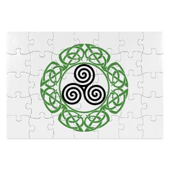 Grüner Knotenring Ornament - Rechteckiges Puzzle 28 x 19 cm - Weiß - Vorne
