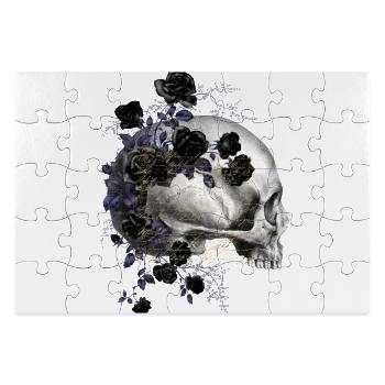 Schädel mit Rosen und Goldschrift - Rechteckiges Puzzle 28 x 19 cm - Weiß - Vorne
