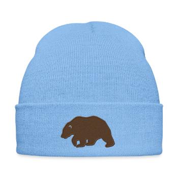 Ours brun brodé - Bonnet d'hiver personnalisable en broderie - bleu ciel - Devant