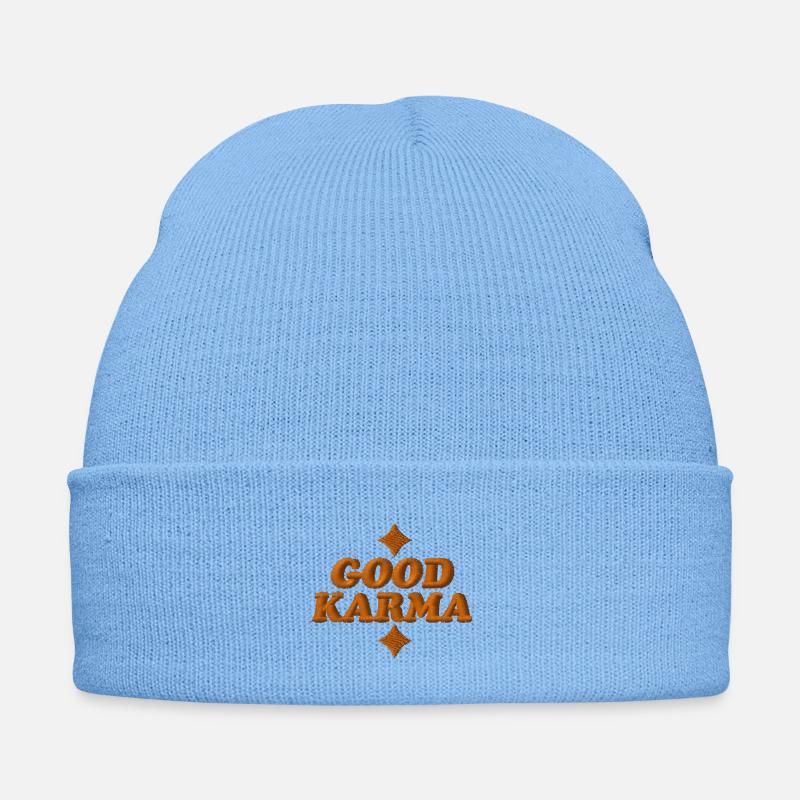 Gutes Karma bestickt - Bestickte Wintermütze - Himmelblau