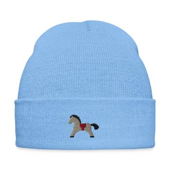 Cheval en bois brodé - Bonnet d'hiver personnalisable en broderie - bleu ciel - Devant