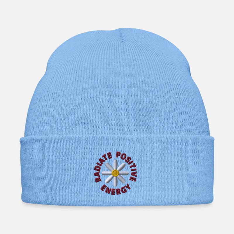 Statement Blume bestickt - Bestickte Wintermütze - Himmelblau