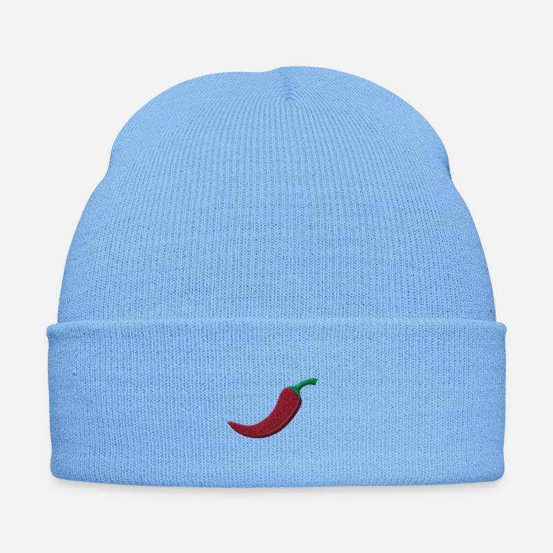 Chili bestickt - Bestickte Wintermütze - Himmelblau