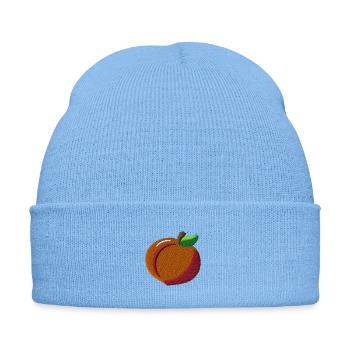 Pfirsich bestickt - Bestickte Wintermütze - Himmelblau - Vorne