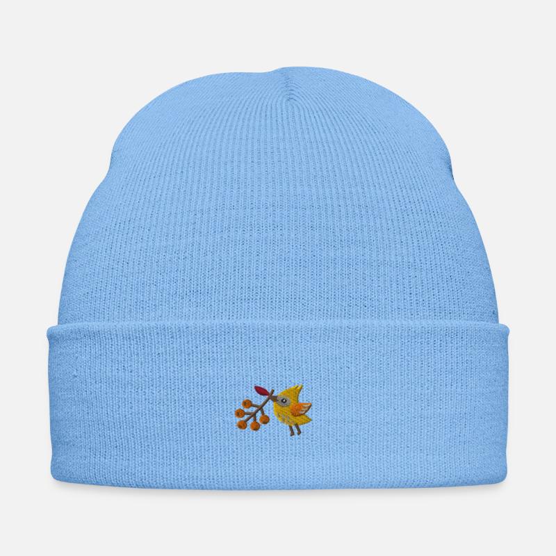Berry bird - Embroidered Winter Hat - sky blue