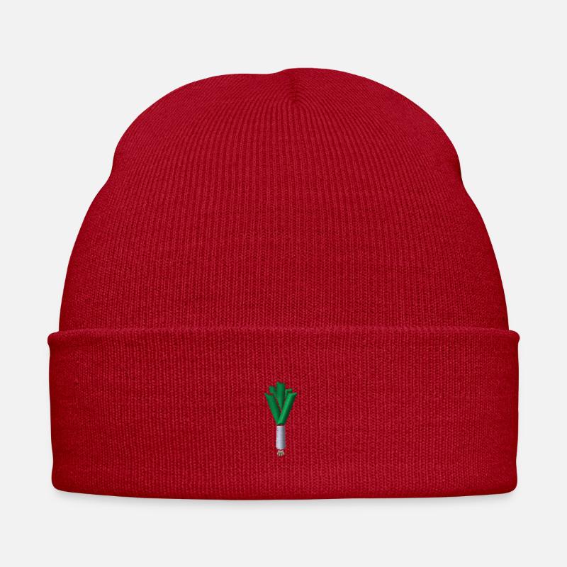 Lauch bestickt - Bestickte Wintermütze - klassisch Rot