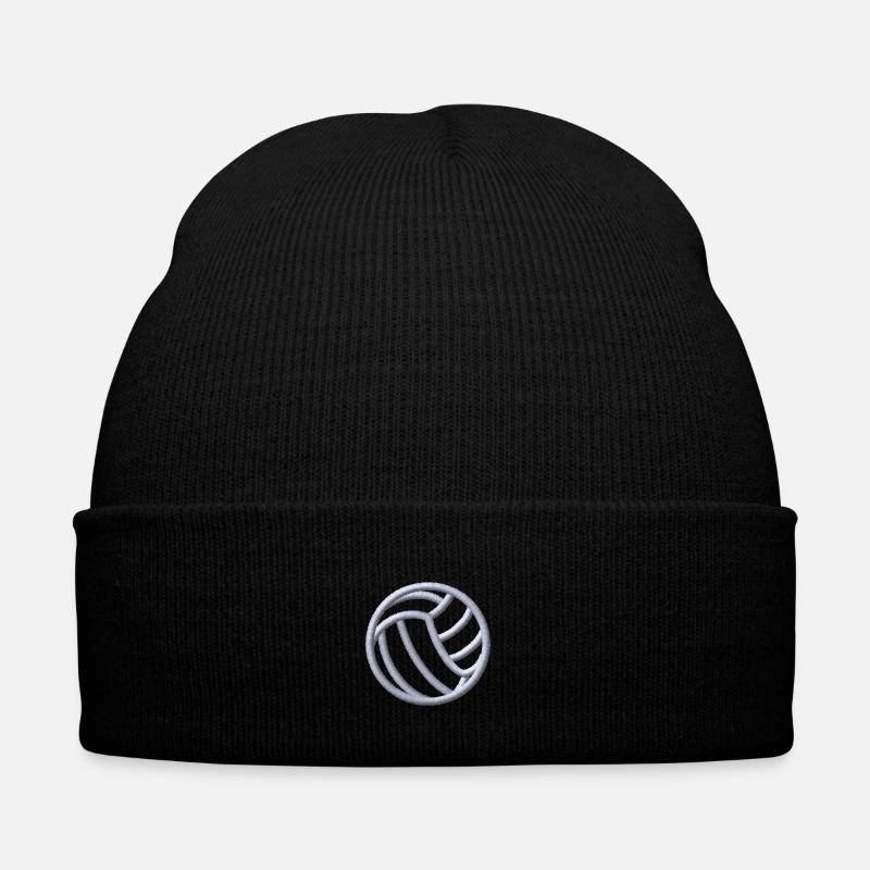 Volleyball weiß bestickt - Bestickte Wintermütze - Schwarz