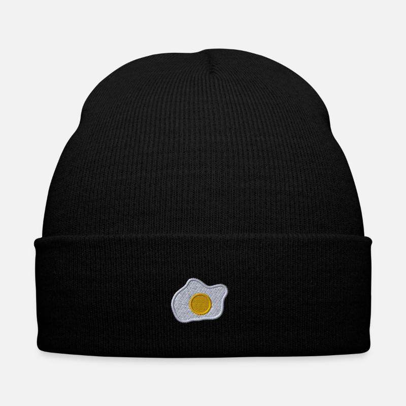 Spiegelei bestickt - Bestickte Wintermütze - Schwarz