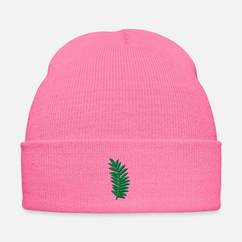 Palmenblatt bestickt - Bestickte Wintermütze - Pink