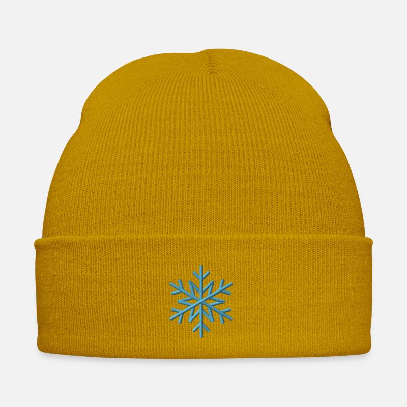 Snowflake embroidered - Embroidered Winter Hat - mustard yellow
