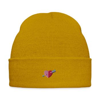 Cœur - Bonnet d'hiver personnalisable en broderie - jaune moutarde - Devant - Liam (192cm)
