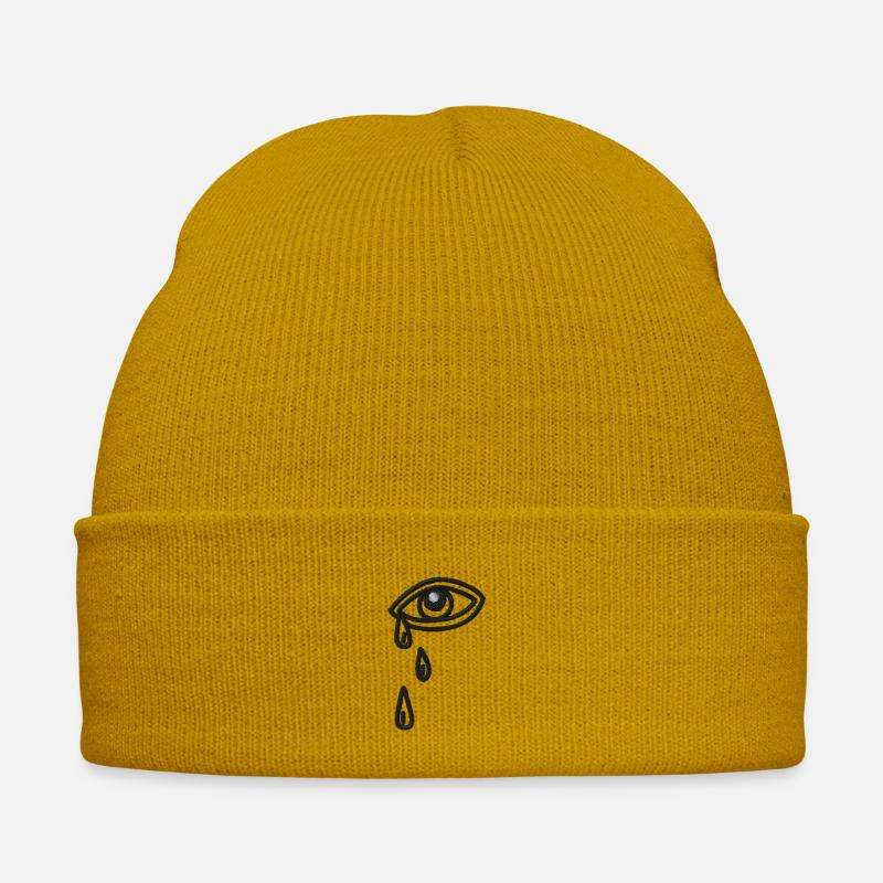 Crying eye - Embroidered Winter Hat - mustard yellow