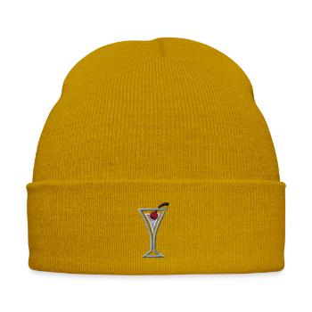 Cherry Martini bestickt - Bestickte Wintermütze - Senfgelb - Vorne - Liam (192cm)